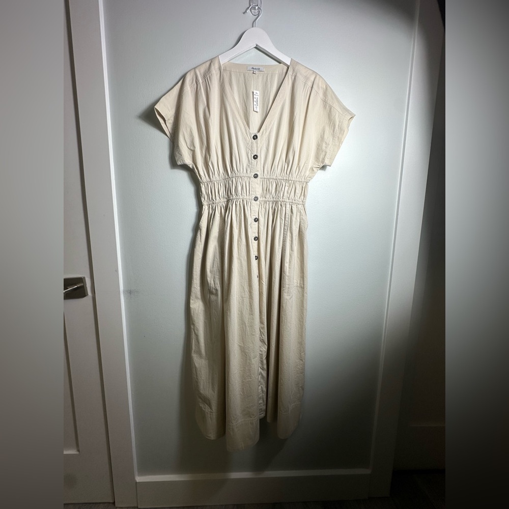 NWT Madewell Poplin Sophia Button-Front Midi  Neutral Dress, NH564, Size Medium - Picture 10 of 16